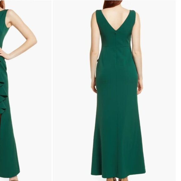 Eliza J Sleeveless Ruffle Front Floor Length Gown Hunter Green 12 - Picture 16 of 16
